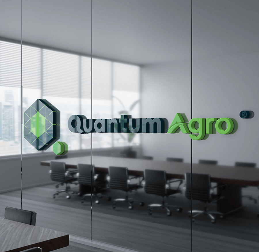 Quantum Agro logo on a meeting room glass wall