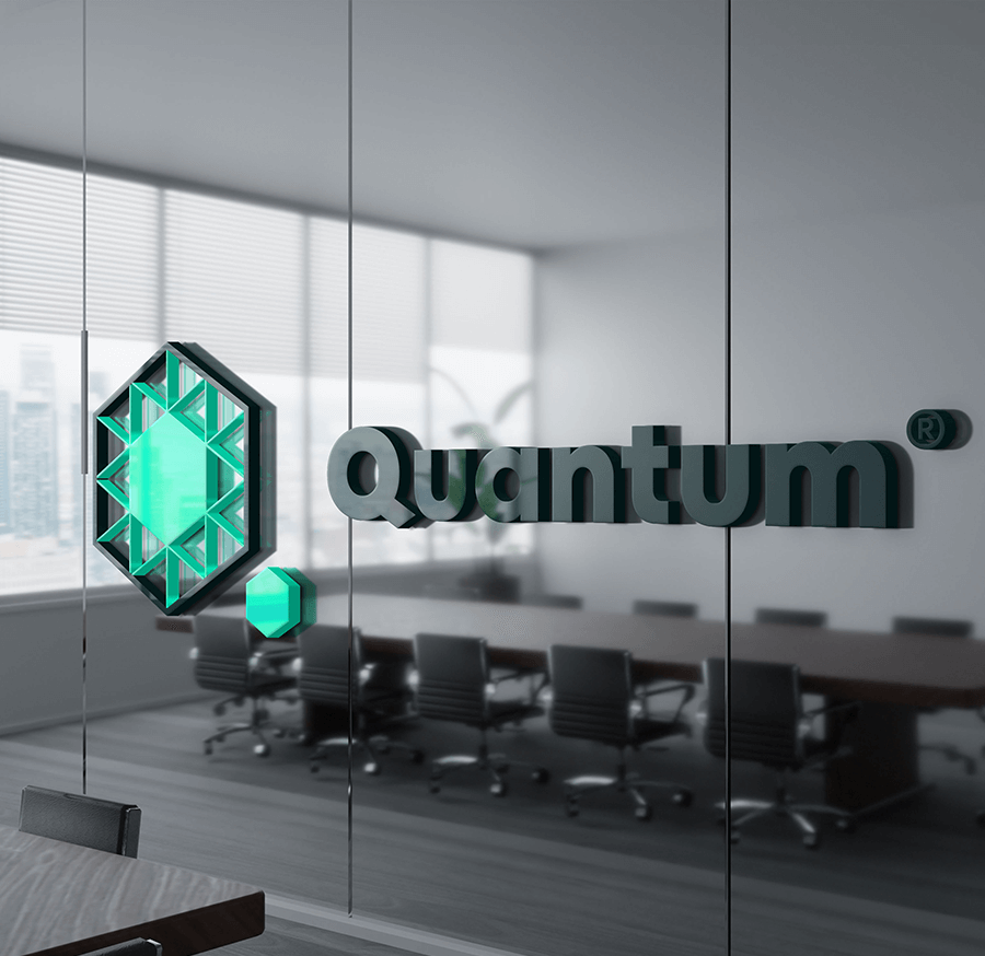 Quantum logo variant on a glass wall